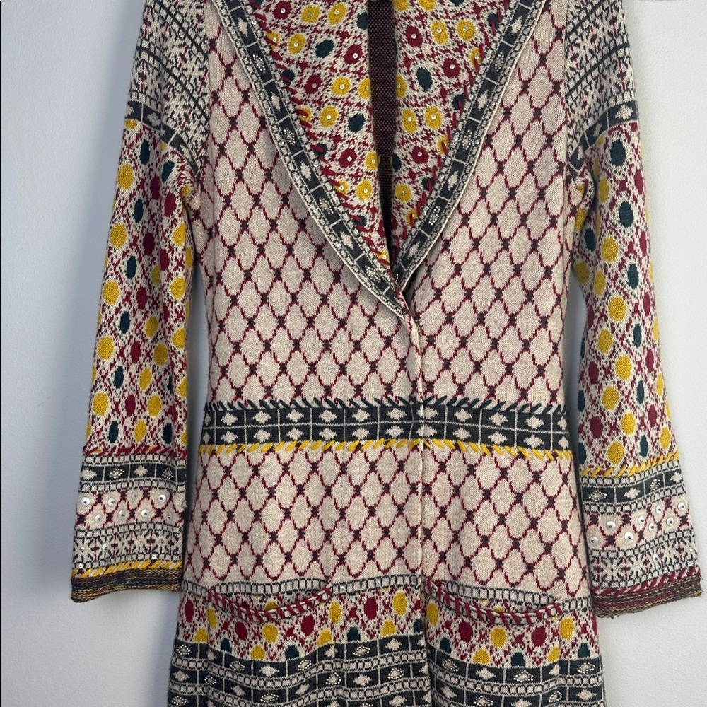 Anthropologie Angel of the North Satpura Sweater Coat Small Wool Beaded Bohemian - Picture 6 of 16